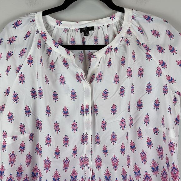 Talbots Top Womens X Multi Floral Short Sleeve Popover Tunic Artsy Colorful Boho - Picture 3 of 8